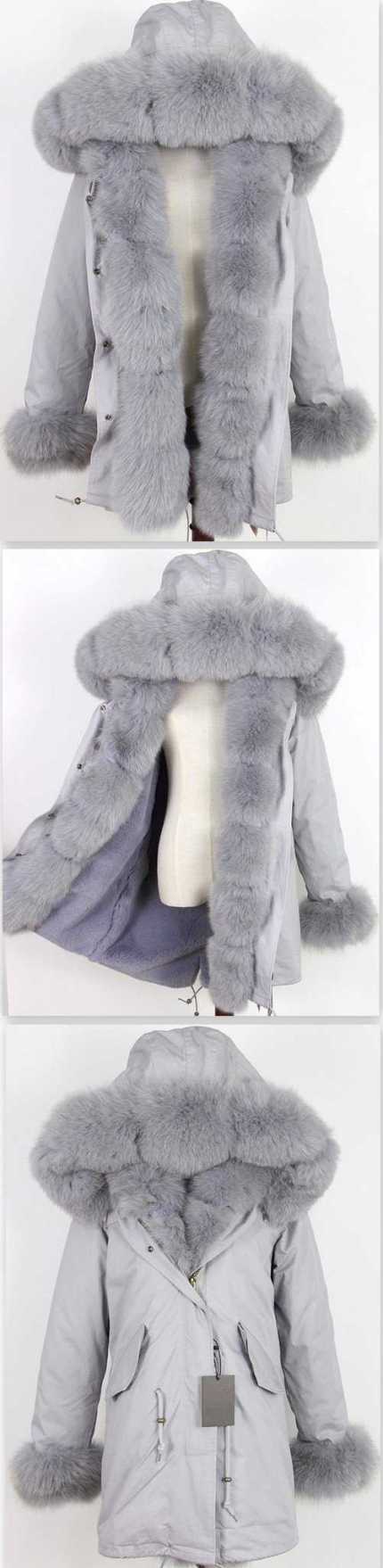 Army Parka Military Parka Coat with Fox Fur-Grey | DESIGNER INSPIRED FASHIONS