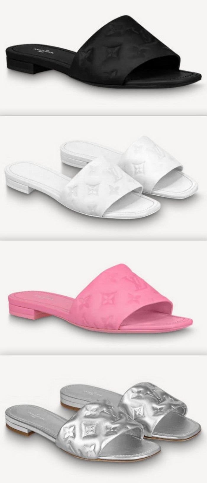 'Revival' Leather Monogram Flat Mules - Black, White, Pink, Silver