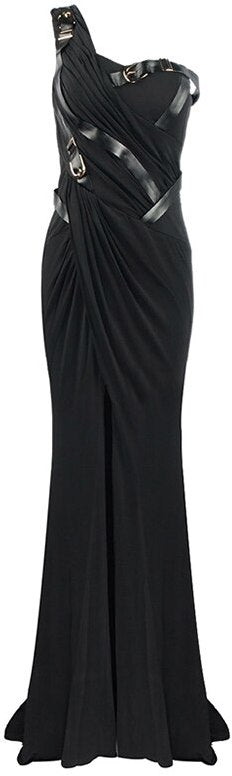 Draped One-Shoulder Strap-Detailed Gown