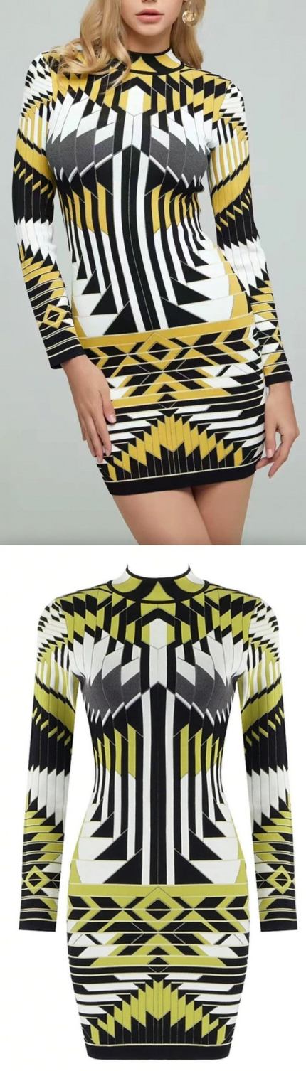 Geometric Jacquard Mini Dress