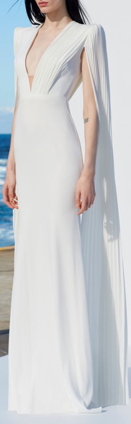 'Clemence' V-Neck Long Sleeve Gown
