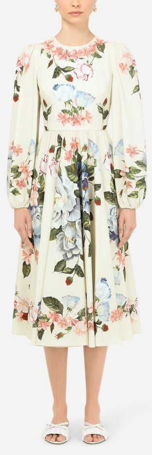 Magnolia Print Poplin Midi Dress
