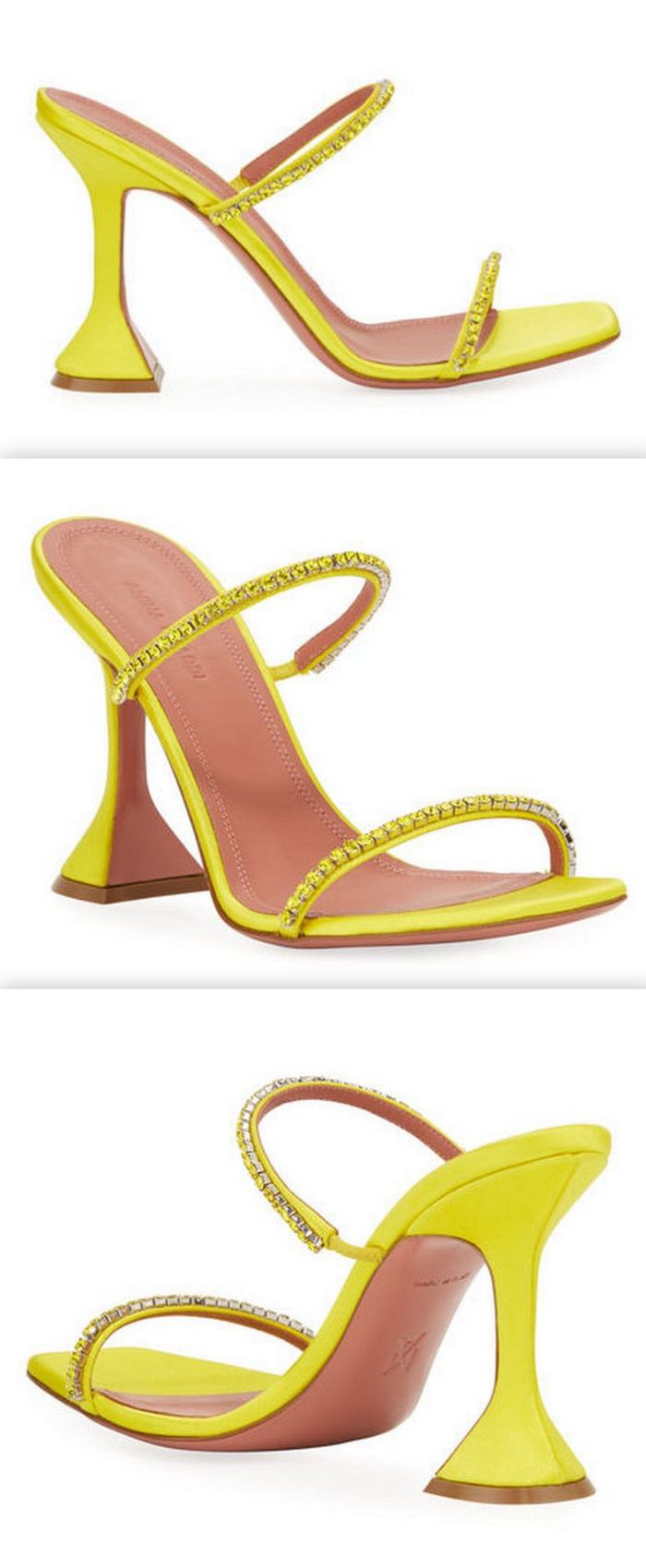 'Gilda' Satin Slipper Sandals, Yellow