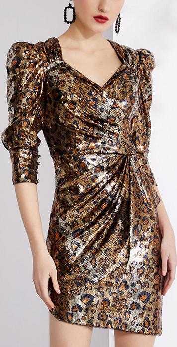 Asymmetrical Sequin-Embellished Leopard Mini Dress DESIGNER INSPIRED FASHIONS