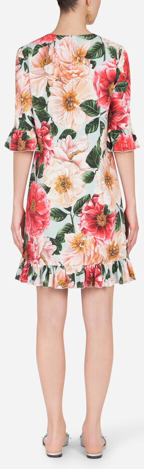 Short Camellia-Print Cady Dress with Ruffle Detailing Inspired Fashions Boutique