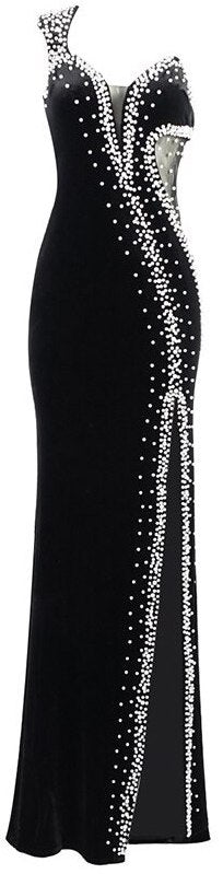 Faux-Pearl-Embellished Velvet Gown