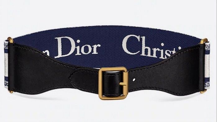 Embroidered Canvas Logo Belt, 65 MM, White and Navy Blue