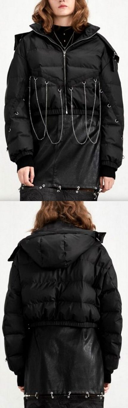 Chain-Embellished Down Jacket