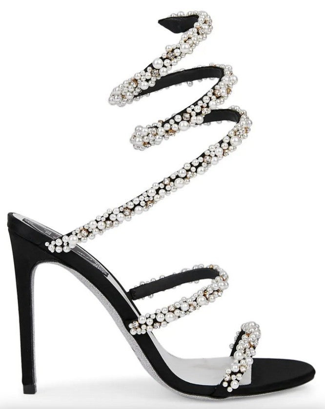 'Cleo' Ankle-Wrap Faux Pearl-Embellished Sandals