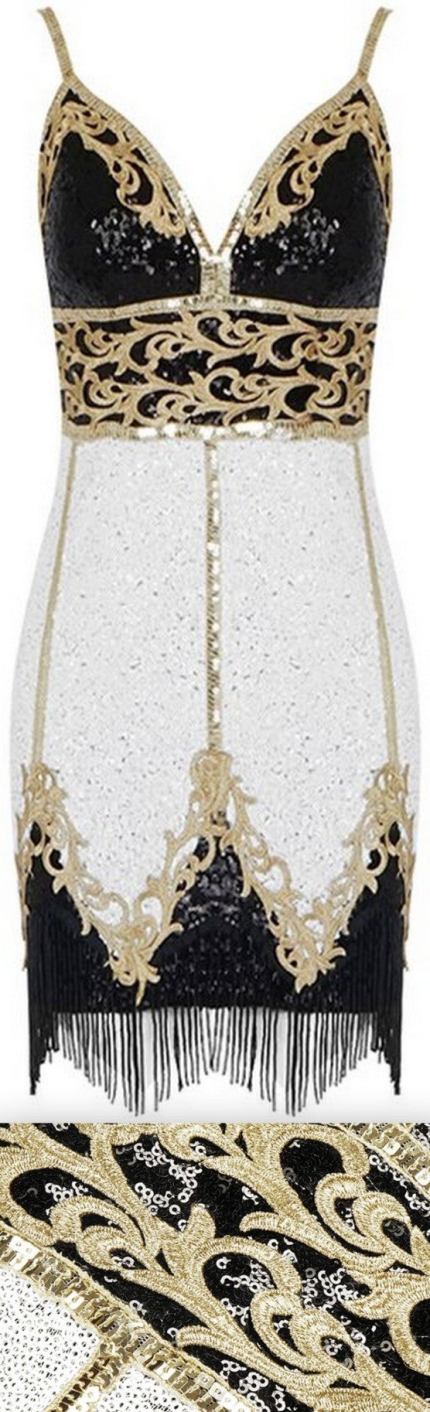 Embroidered Sequin and Bead-Embellished Fringed Baroque Mini Dress