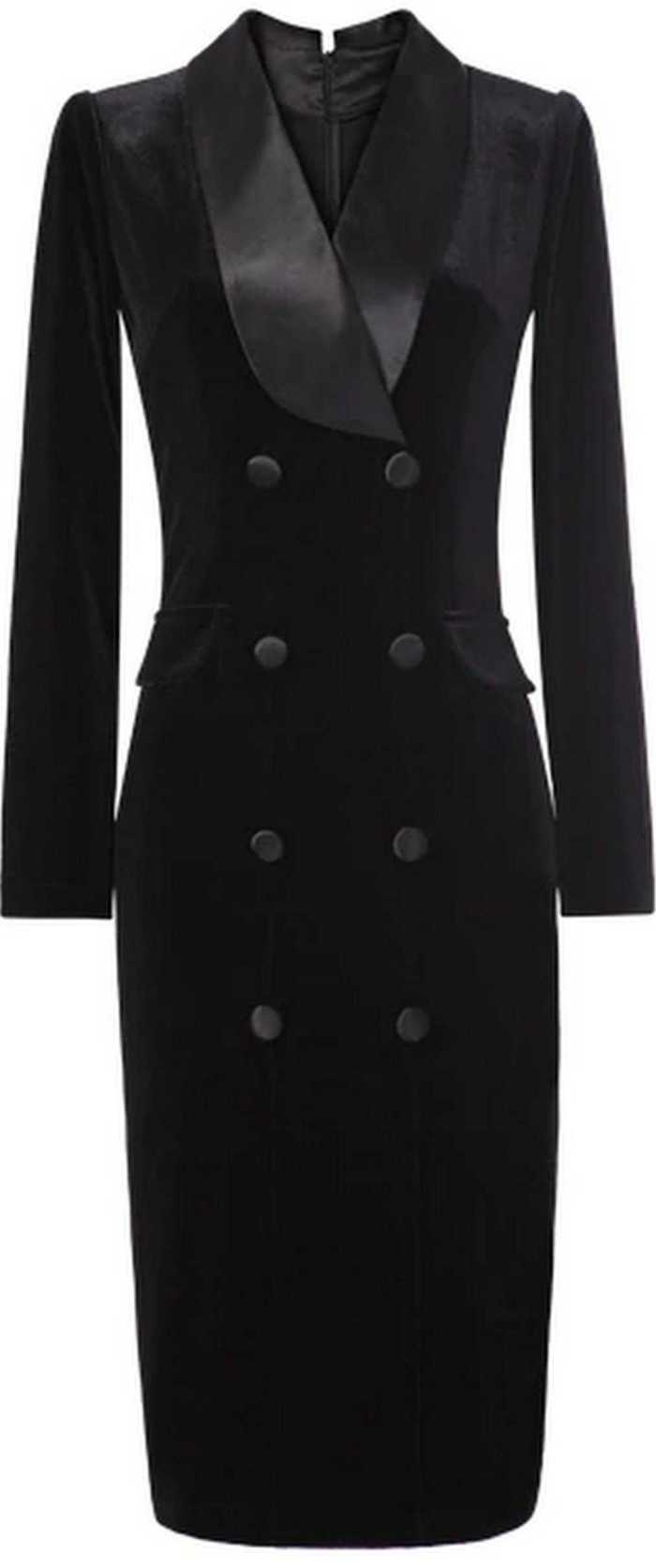 Black Double-Breasted Velvet Dress | DESIGNER INSPIRED FASHIONS