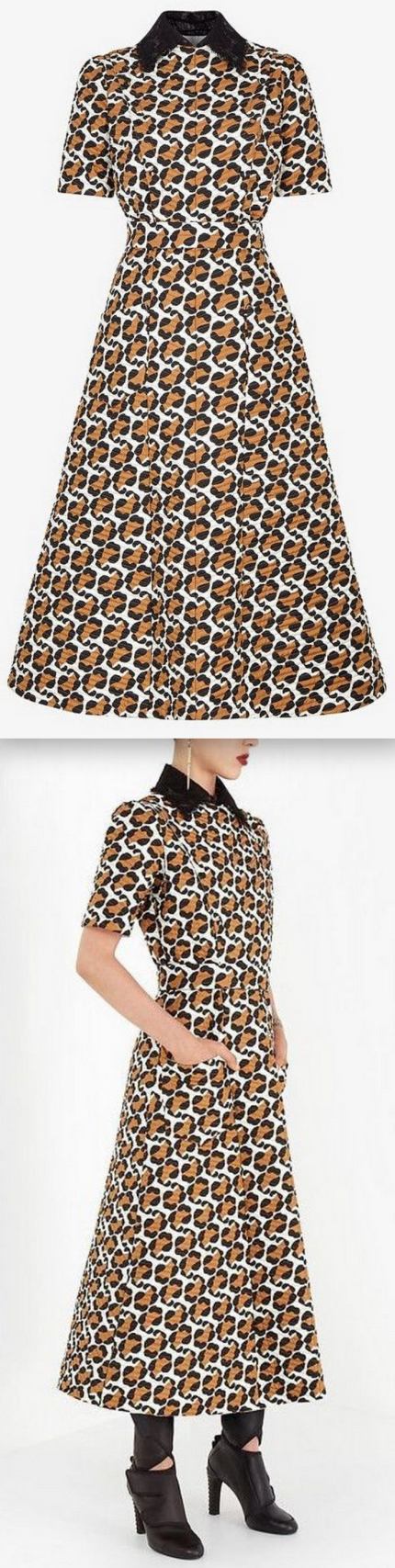 A-Line Animalier Motif Printed Quilted Jacquard Dress