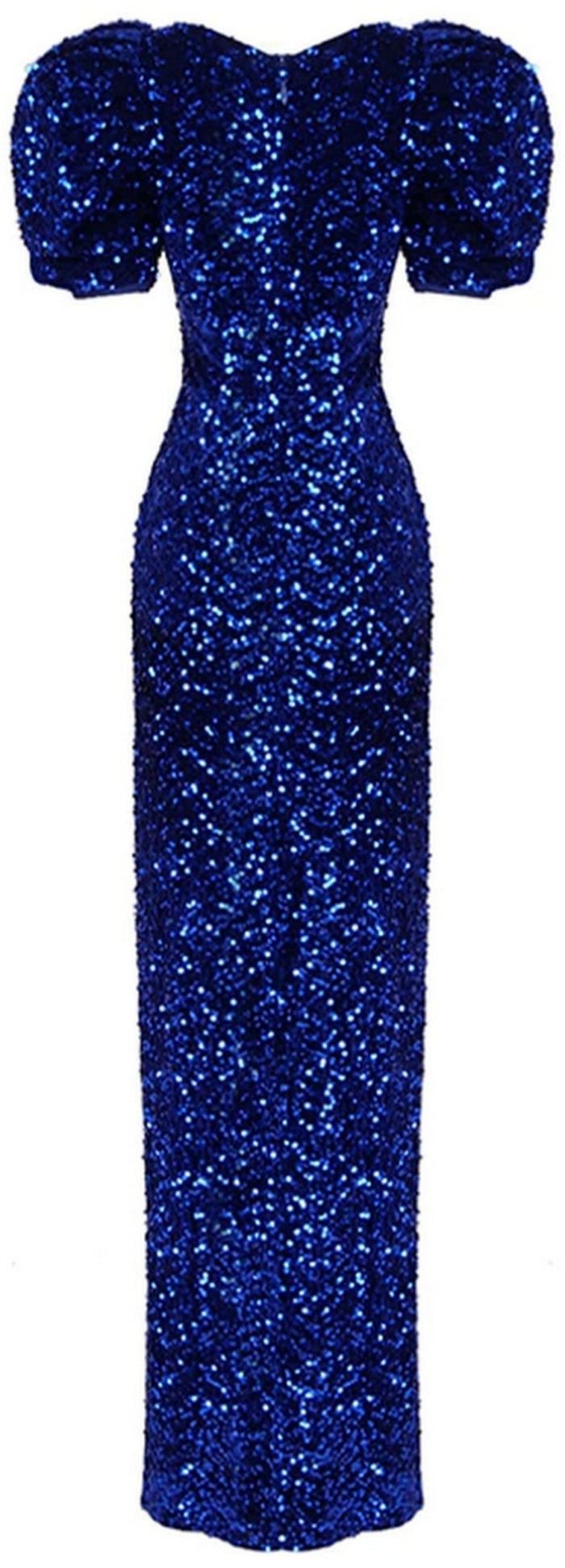 Sequin-Embellished Long Puff-Sleeve Dress in Blue Inspired Fashions Boutique