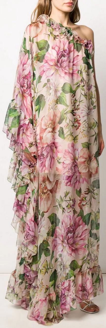 Rose Print Single-Sleeve Dress