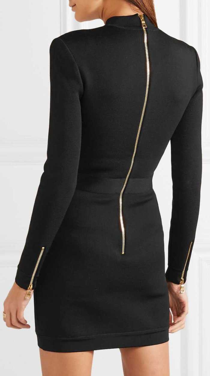 Black Lace-Up Stretch-Jersey Mini Dress