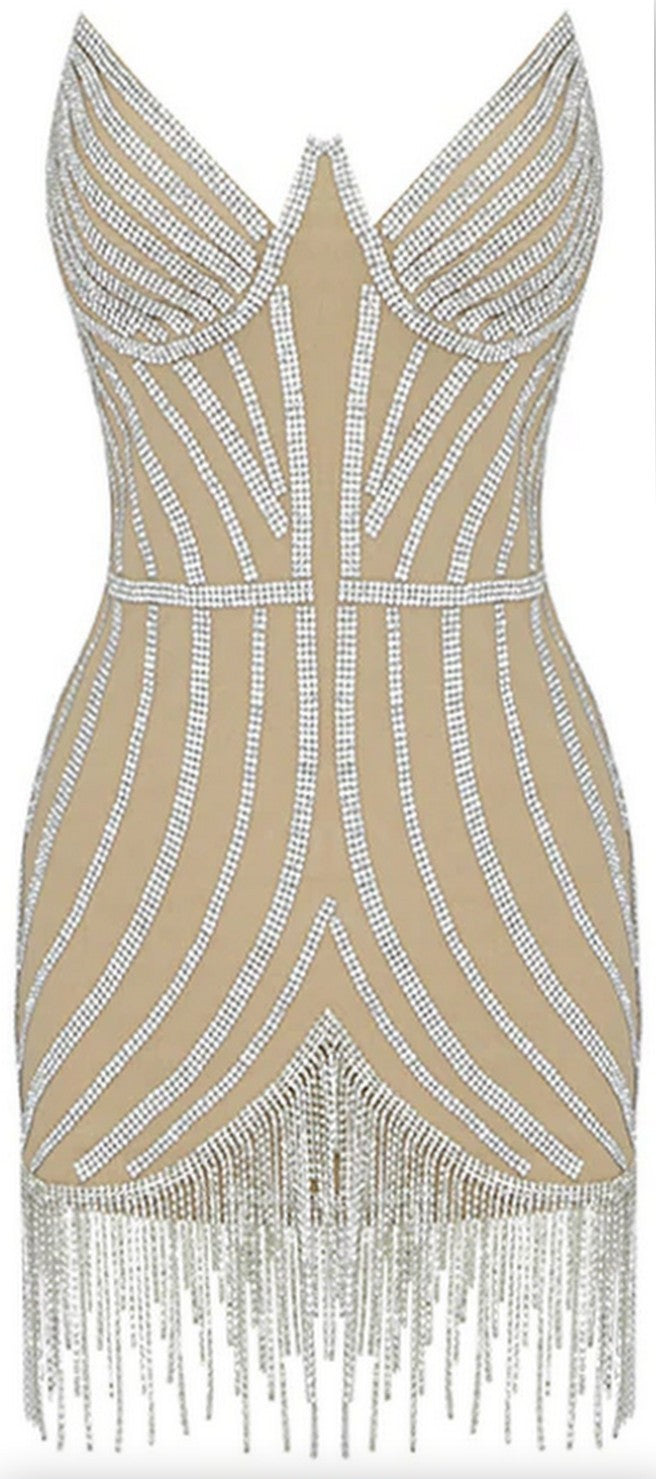 Embellished Crystal Fringed Mesh Mini Dress Inspired Fashions Boutique