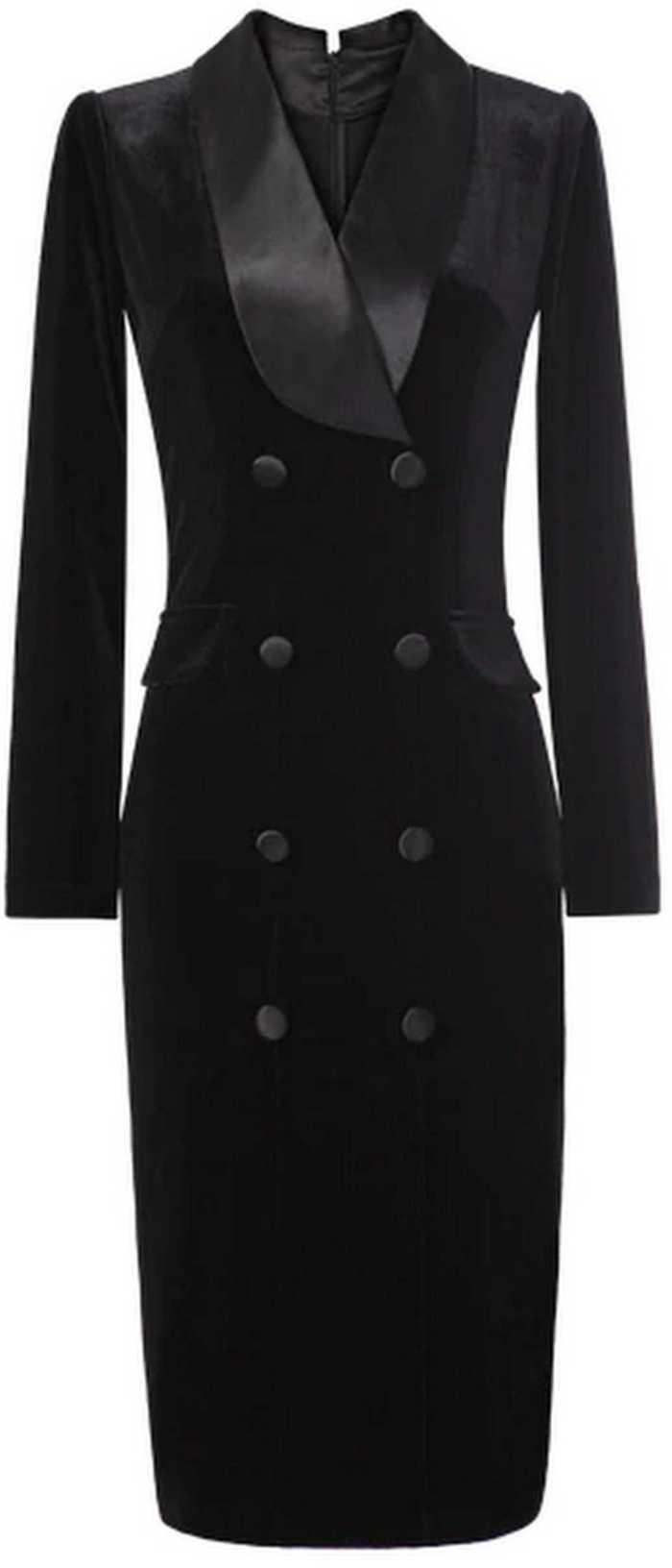 Black Double-Breasted Velvet Dress DESIGNER INSPIRED FASHIONS