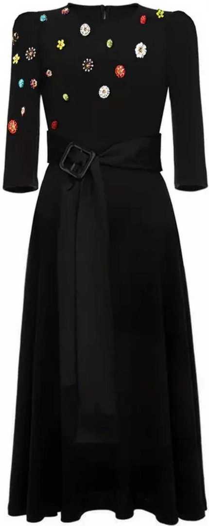 Belted Applique-Embellished Midi Dress | DESIGNER INSPIRED FASHIONS