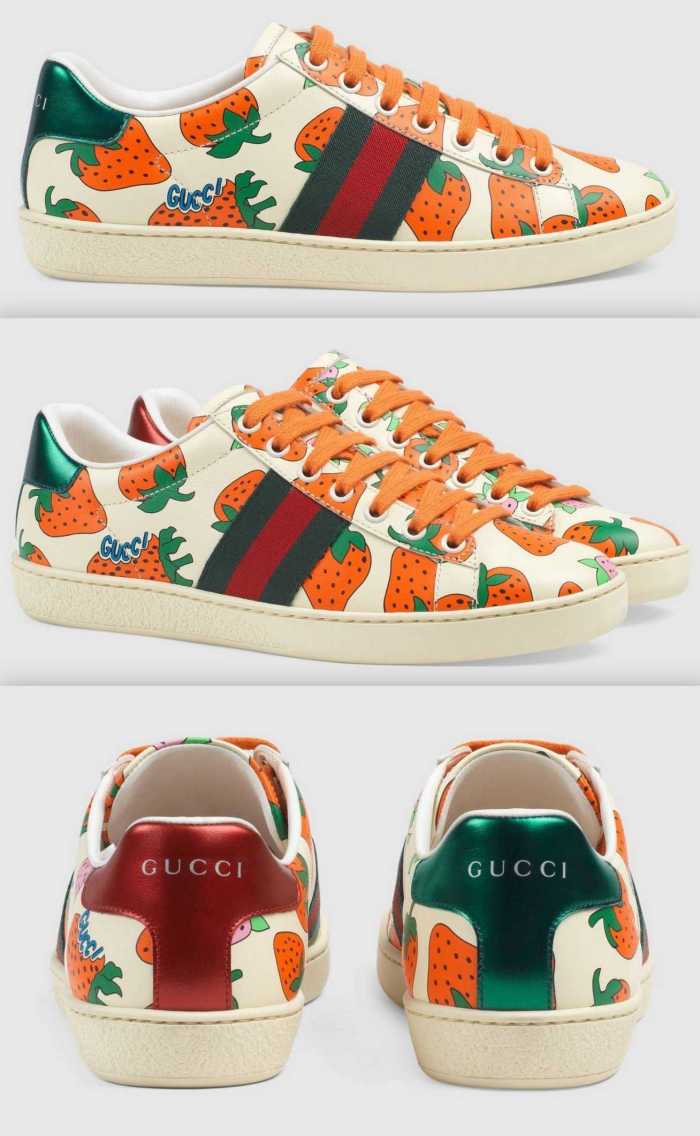 Ace Leather Sneaker with Strawberry Print-DESIGNER INSPIRED FASHIONS-Sneakers
