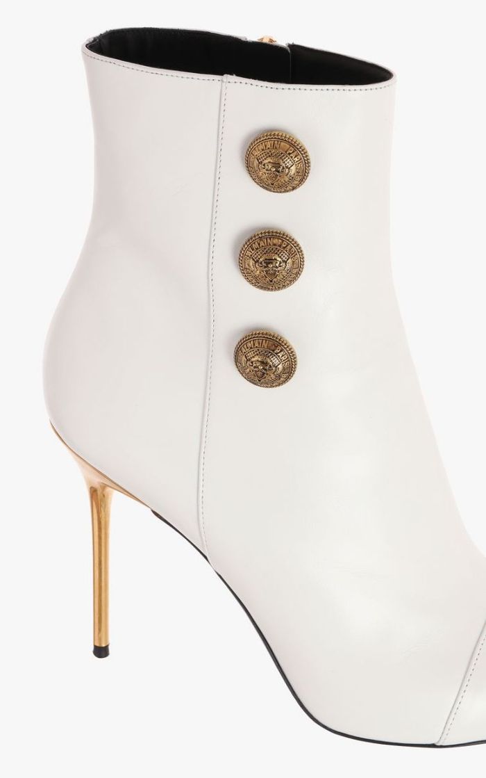 Buttoned Leather Ankle Boots, White DESIGNER INSPIRED FASHIONS