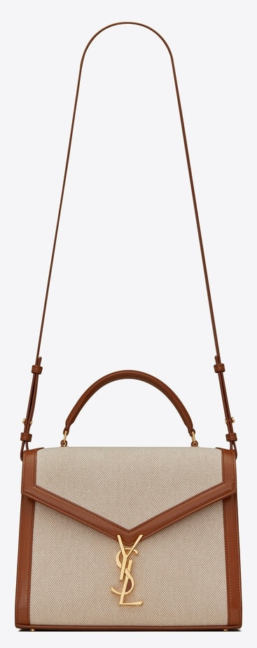 'Cassandra' Medium Top Handle Bag in Canvas and Smooth Leather