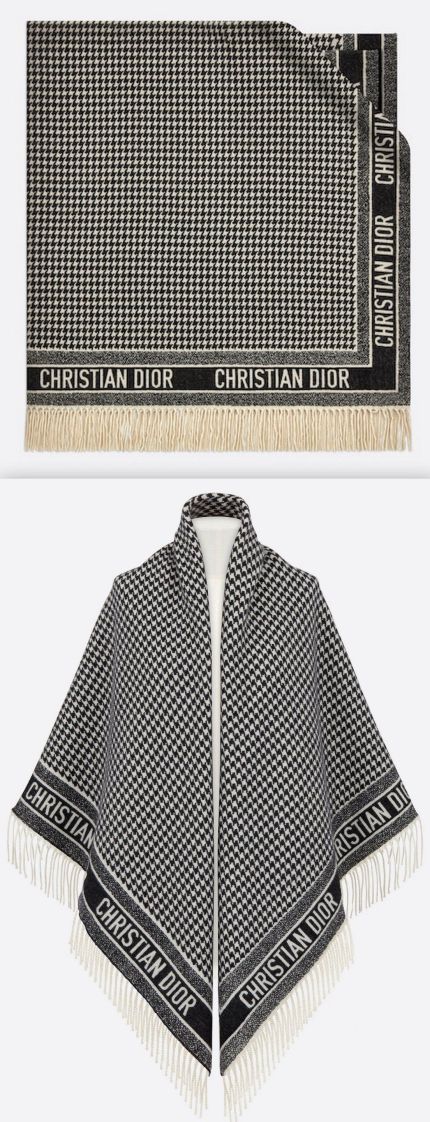 '30 Montaigne' Black and White Houndstooth Cashmere and Wool Blanket/Shawl