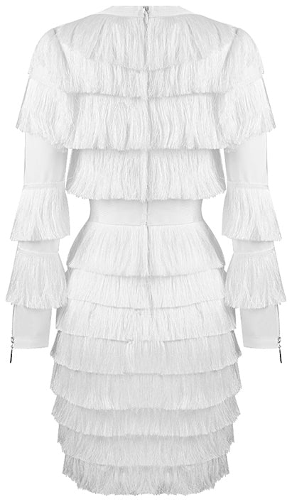Fringed Tiered Low-Cut Mini Dress DESIGNER INSPIRED FASHIONS