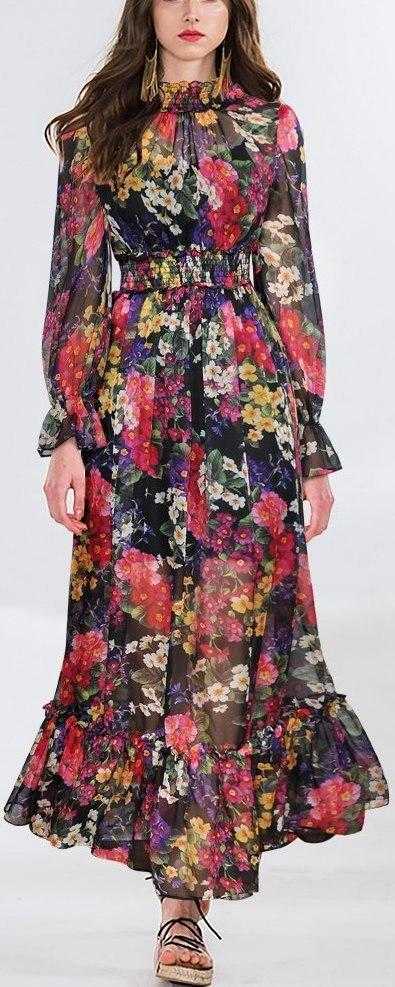 Smocked Floral Print Maxi Dress DESIGNER INSPIRED FASHIONS