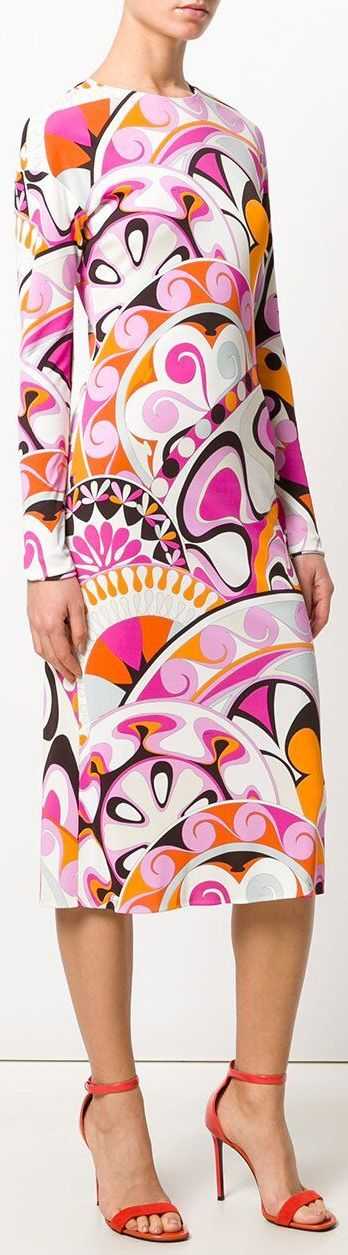 Printed Long-Sleeve Dress DESIGNER INSPIRED FASHIONS
