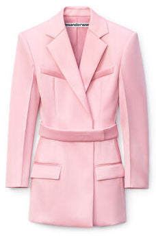 Belted Blazer Dress in Heavy Satin, Pink Inspired Fashions Boutique