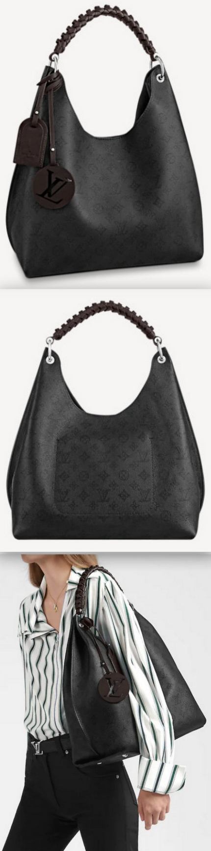 'Carmel' Mahina Calf Leather Hobo Bag, Black