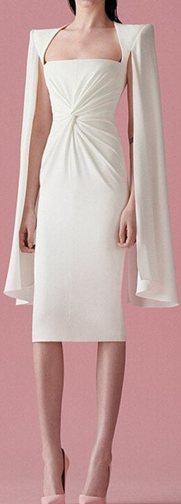 Cape-Sleeve Ruched Midi Dress | DESIGNER INSPIRED FASHIONS