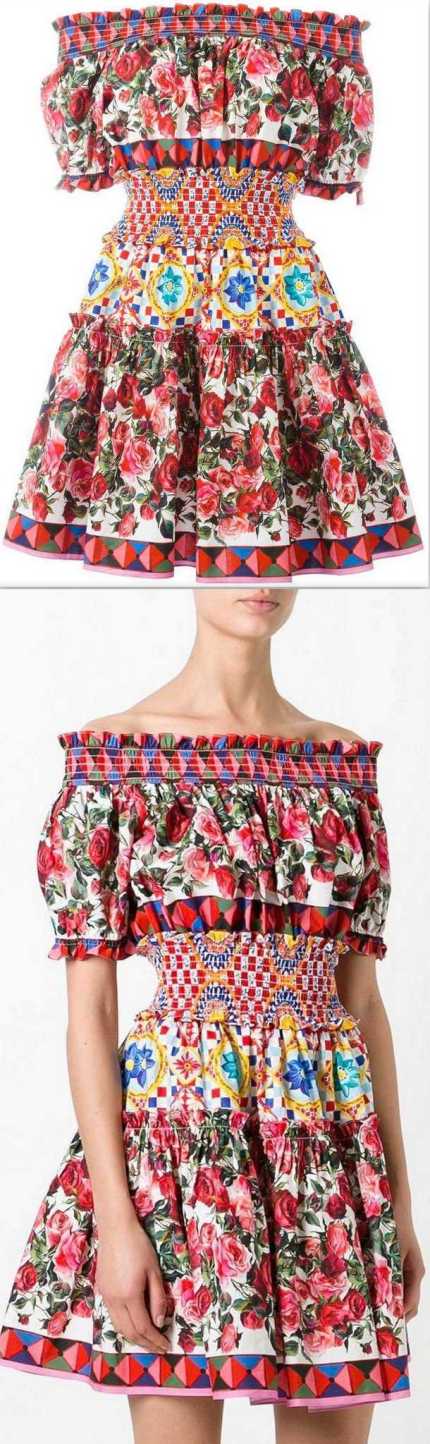 'Mambo' Print Peasant Off-Shoulder Mini Dress