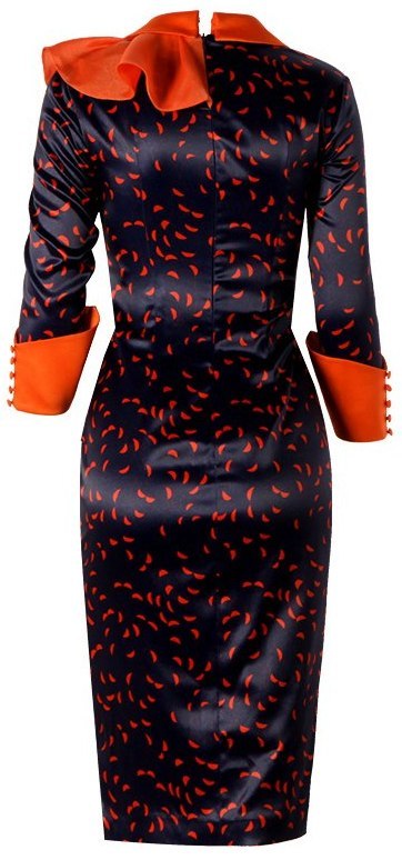 Ruffled-Collar Printed Midi Dress DESIGNER INSPIRED FASHIONS