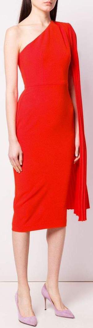 'Lorin' One-Shoulder Crepe Midi Dress, Red | DESIGNER INSPIRED FASHIONS
