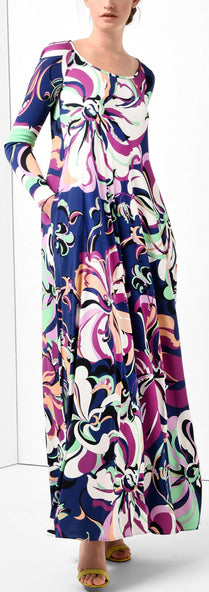 Long Floral Print Silk Dress DESIGNER INSPIRED FASHIONS