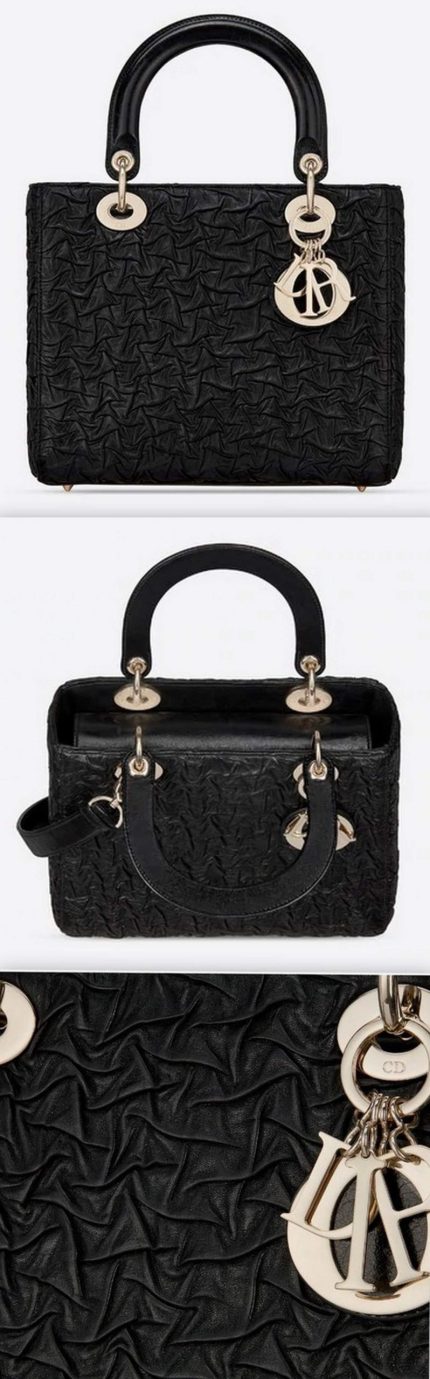 Medium Black Wavy Crinkled Lambskin Bag | DESIGNER INSPIRED FASHIONS