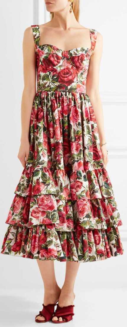 Ruffled Floral-Print Cotton-Poplin Dress | DESIGNER INSPIRED FASHIONS