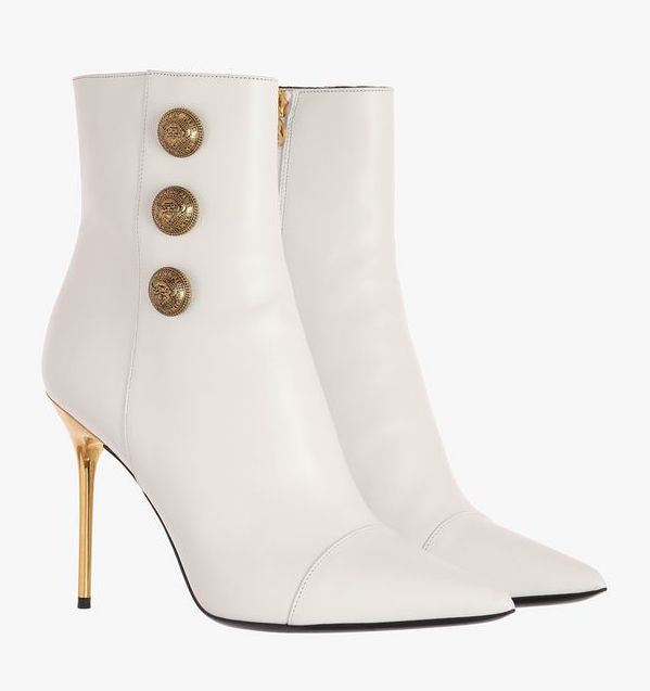 Buttoned Leather Ankle Boots, White DESIGNER INSPIRED FASHIONS