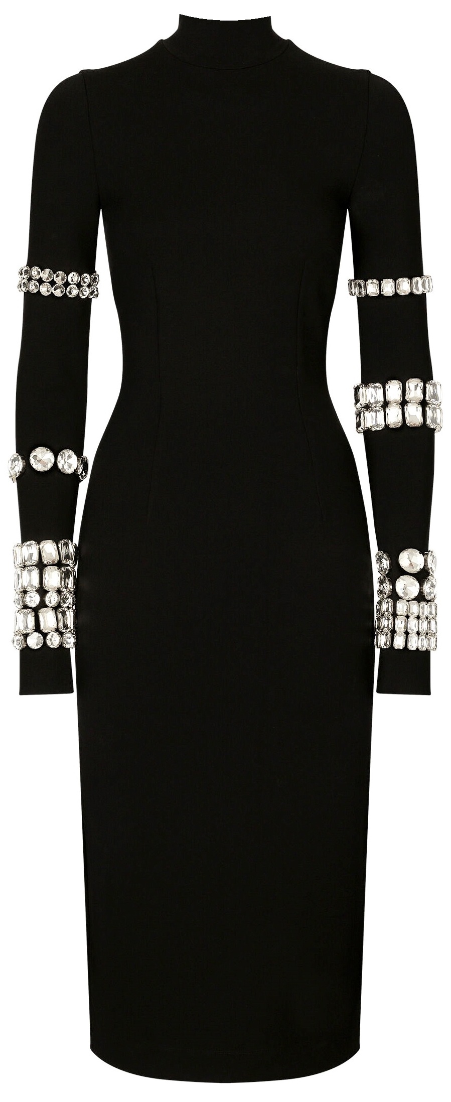 Black Calf-Length Stretchy Dress with Rhinestones - Designer Inspired ...