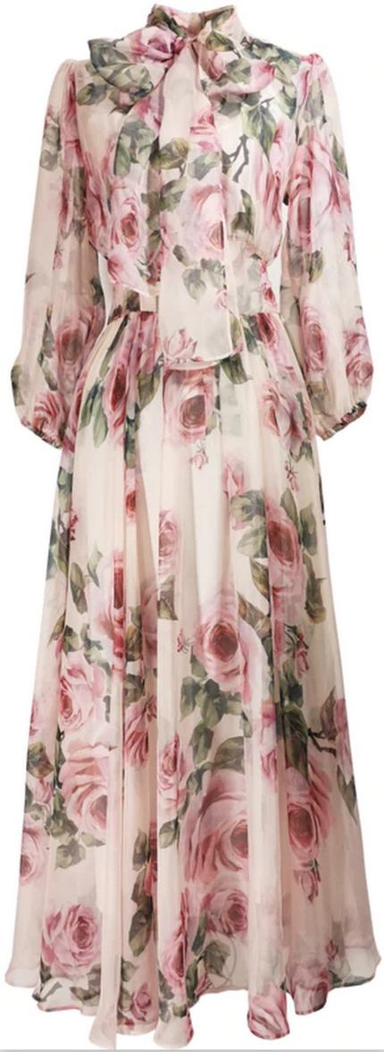 Rose Print Chiffon Dress