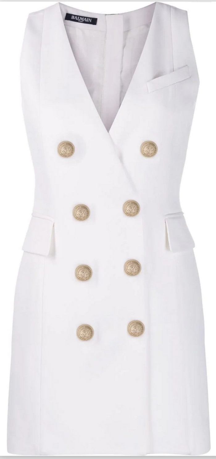 Button-Embellished Mini Dress, White DESIGNER INSPIRED FASHIONS