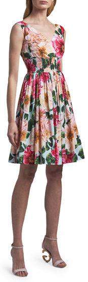 Floral Poplin Sleeveless Fit-&-Flare Dress DESIGNER INSPIRED FASHIONS