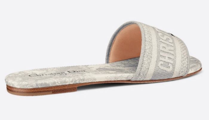 'Dway' Gray Embroidered Cotton Slides