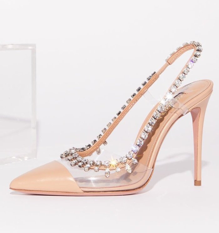 PVC And Leather Slingback Pumps With Crystals, Beige DESIGNER INSPIRED FASHIONS