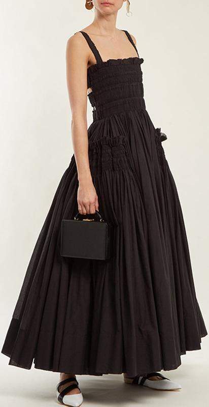 Black Gathered Smocked Maxi Dress DESIGNER INSPIRED FASHIONS
