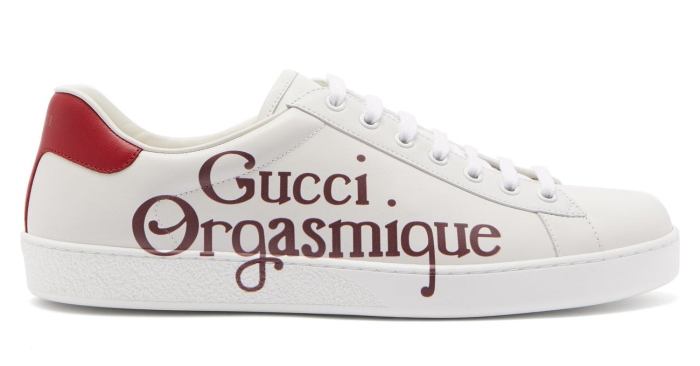 'Orgasmique'-Print Leather Trainers