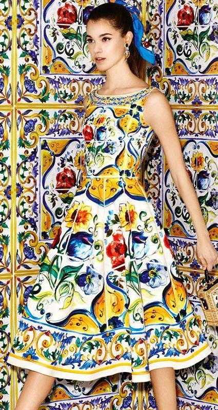 'Maiolica' Print Cotton Poplin Full-Back Midi Dress, Multicolor DESIGNER INSPIRED FASHIONS
