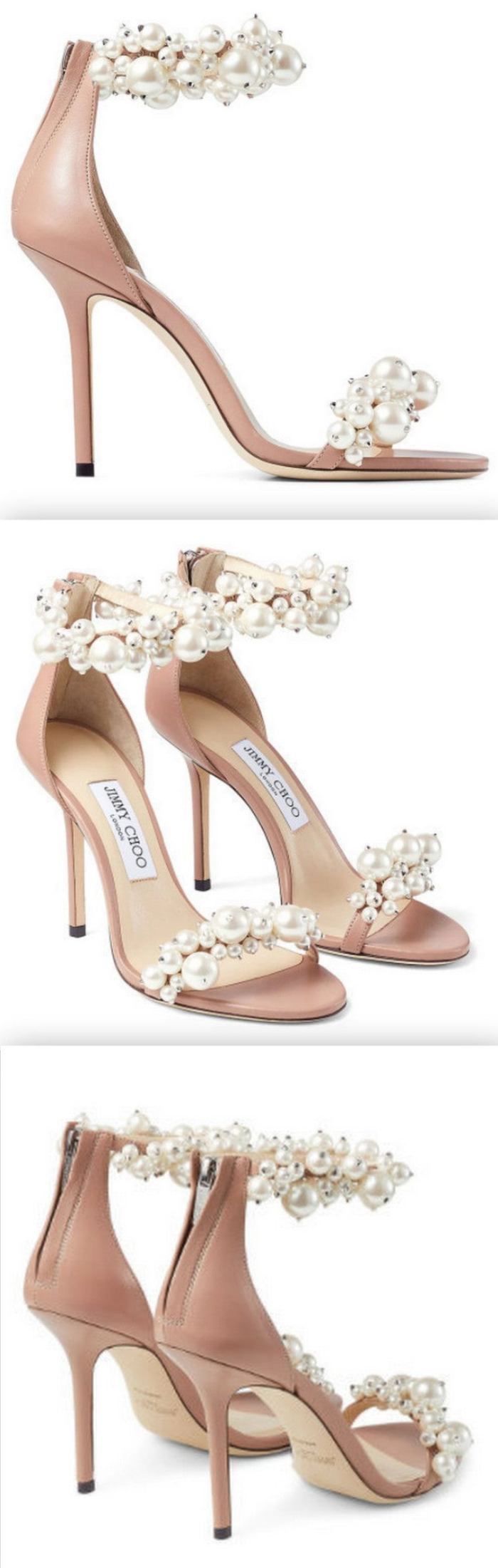 'Maisel' Faux Pearl-Embellished Leather Sandals, Nude
