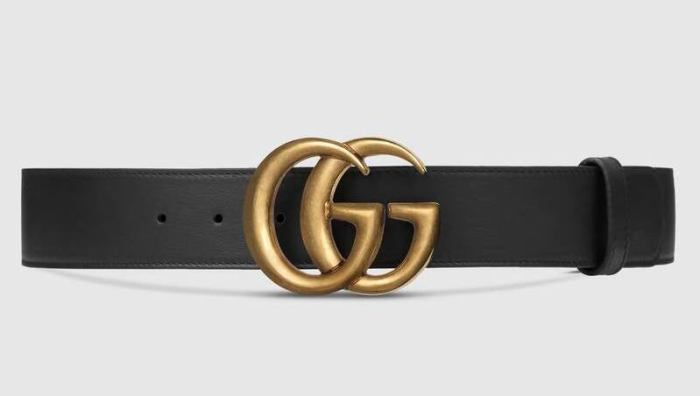 Wide Leather Belt with Double G Buckle